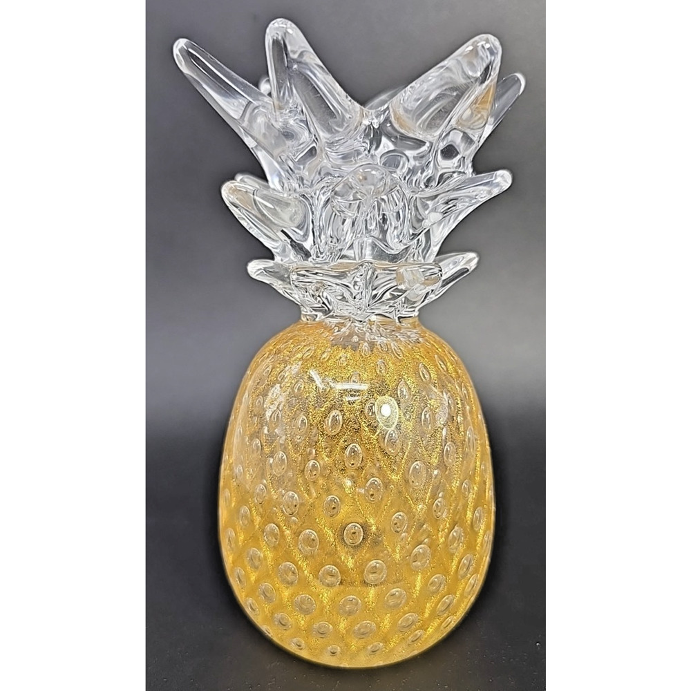 Marcolin Sweden Art Gold Fleck Glass Apple, Controlled Bubble‎ Paperweight U30